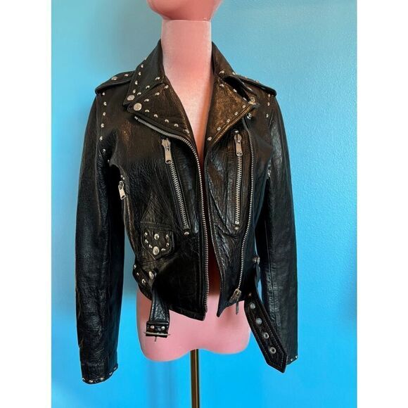 NWOT Made in the USA RE/DONE Black Leather MOTO Jacket Grommets Belt Pockets S - Picture 16 of 16